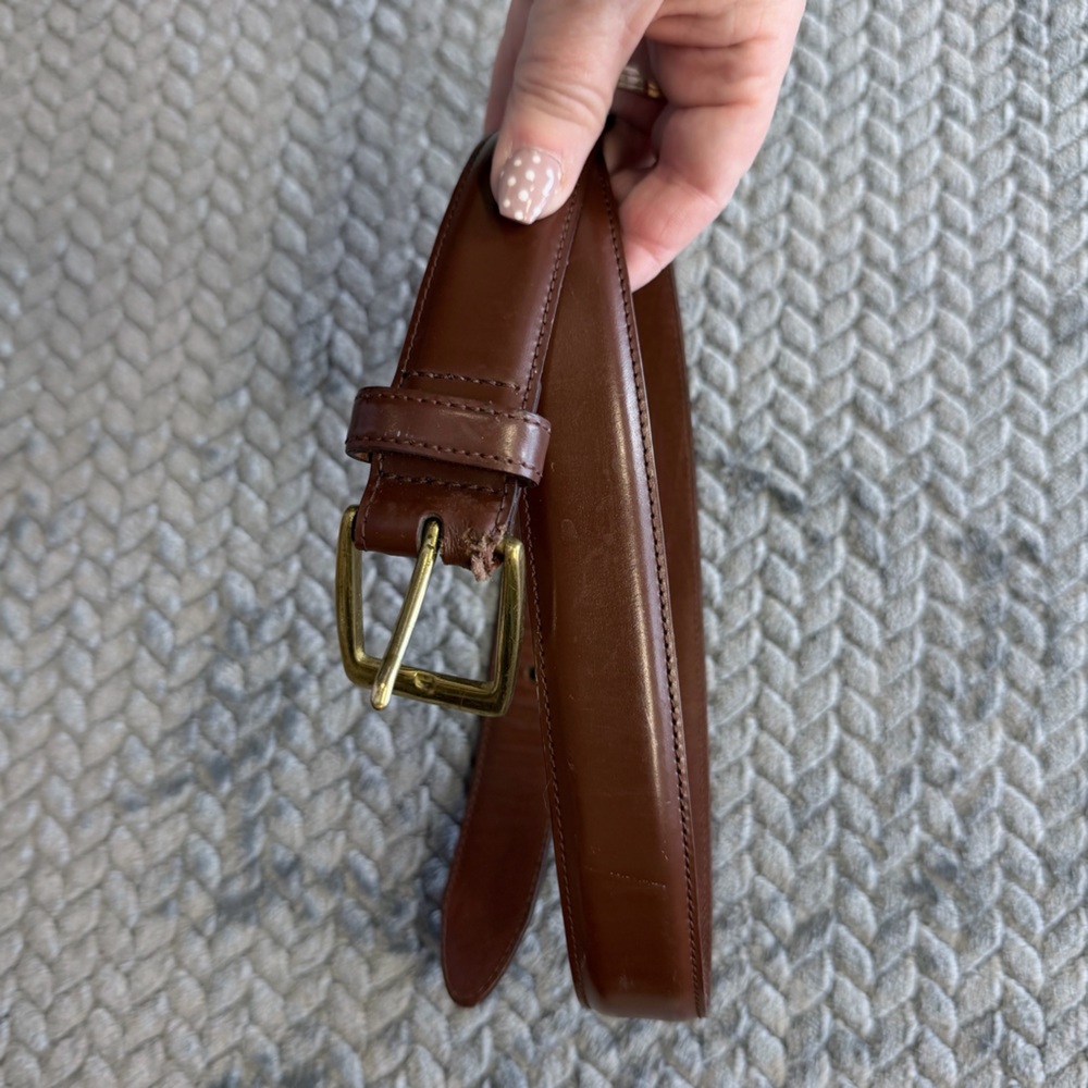 Cole Haan Vintage Cognac Leather Belt with Brass Buckle Made in the USA Size 34
